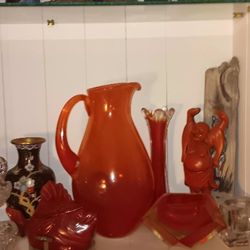 Vintage KOSTA Boda Pitcher Orange Glass