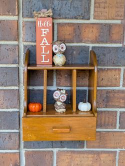 Vintage Desk Top or Hanging Cubby Wall Organizer With Drawer Solid Wood