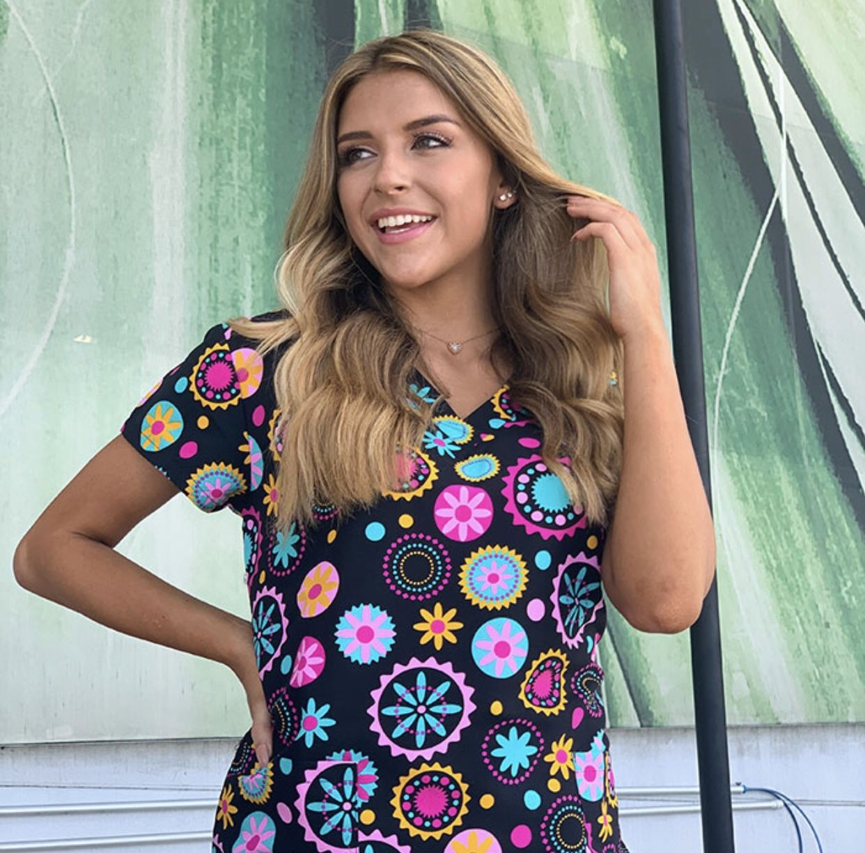 V-Neck Merry Go Round Scrub Top
