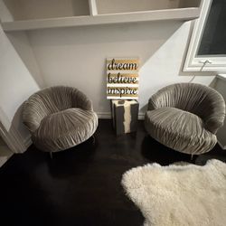 Pair Of Small Accent Chairs - Grey Velvet
