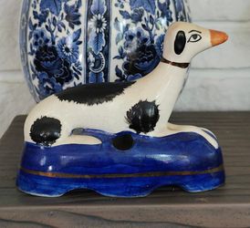 Vintage Staffordshire Style Resting Hound Inkwell