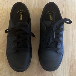 Black Leather Flat Tennis Shoes - Size 6.5