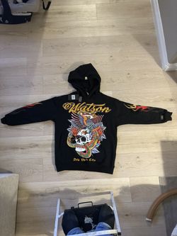 Watson New York City Rhinestone Skull Hoodie Black Flame Size "small"