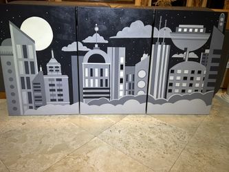 Rare Commissioned Triptych Hand Painted