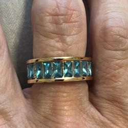 New blue tourmaline gold filled wedding band size 8
