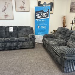 Dark Gray XL Corduroy Sofa & Loveseat Recliner Set - Free Delivery 