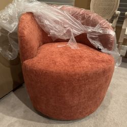 Streamdale Furniture Chenille Fabric Swivel Accent Armchair Barrel Chair With Black Powder Coating Metal Ring, Orange