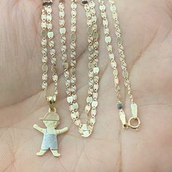 Cadena Sólida Con Niño En 14 Kt De Oro Italiano Garantizado En 20 “ De Largo