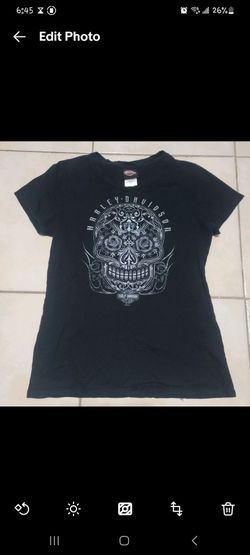 Women's Harley Davidson Black Skull/ Horny Toad Print  T-shirt Size Large