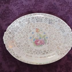Atlas China platter warranted 22 Karat gold,14 inches L, Vintage 