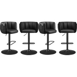 Home 360° Swivel Bar Stools Set of 4.Height Adjustable Barstools with Curved Back, Upholstered Counter Bar Stools with Footrest, Large Base, for Kitc