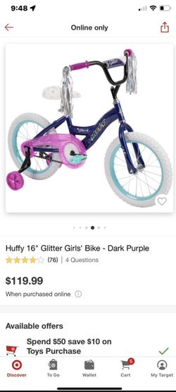 Huffy 16" Glitter Girls' Bike - Dark Purple