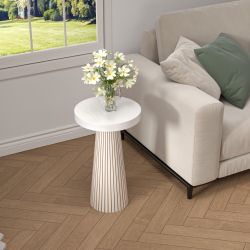 Side Table, Small Round End Table with Fluted Accent, Mid-Century Modern Nightstand for Small Space Living Room, Bedroom 