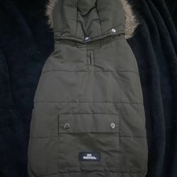 Dog puffer jacket, olive green, Medium, detachable hood