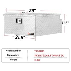 FORWODE 39 Inch Trailer Tongue Box Aluminum Trailer Tool Box for Storage Toolbox, Aluminum Diamond Plate Trailer Tongue Box with Lock - Silver