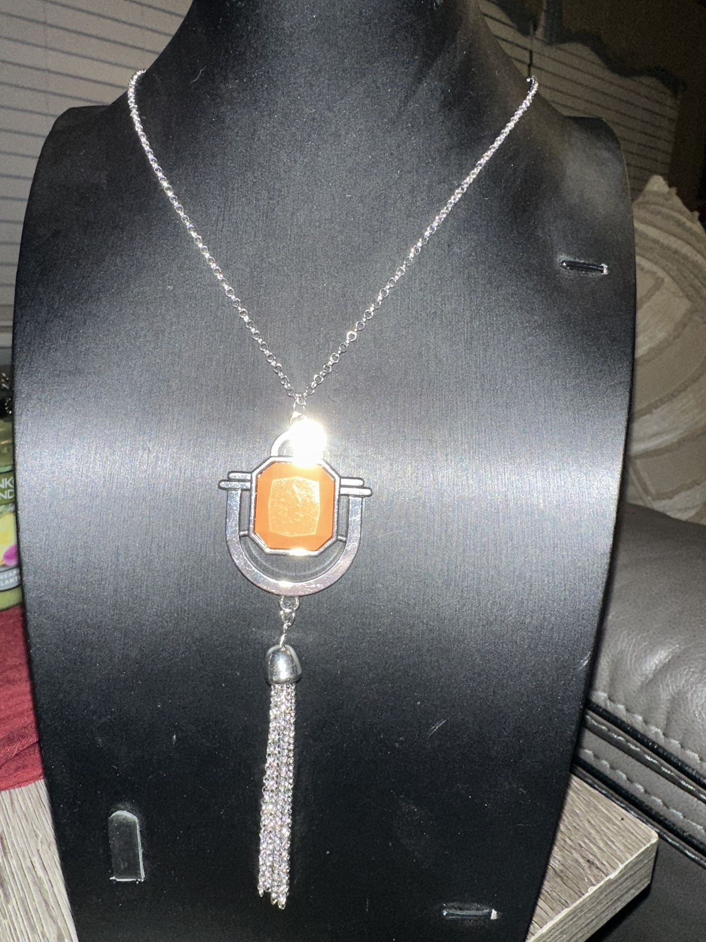 BRAND NEW - Costume Jewelry - Orange/Silver Necklace - Long Length