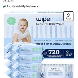 NEW IN BOX  Wipemate EWG-Verified Premium Baby Wipes, 99% Water-Based, Plastic-Free, Ultra-Soft Plant-Based Wipe, Chlorine/Alcohol-Free, pH-Balanced, 