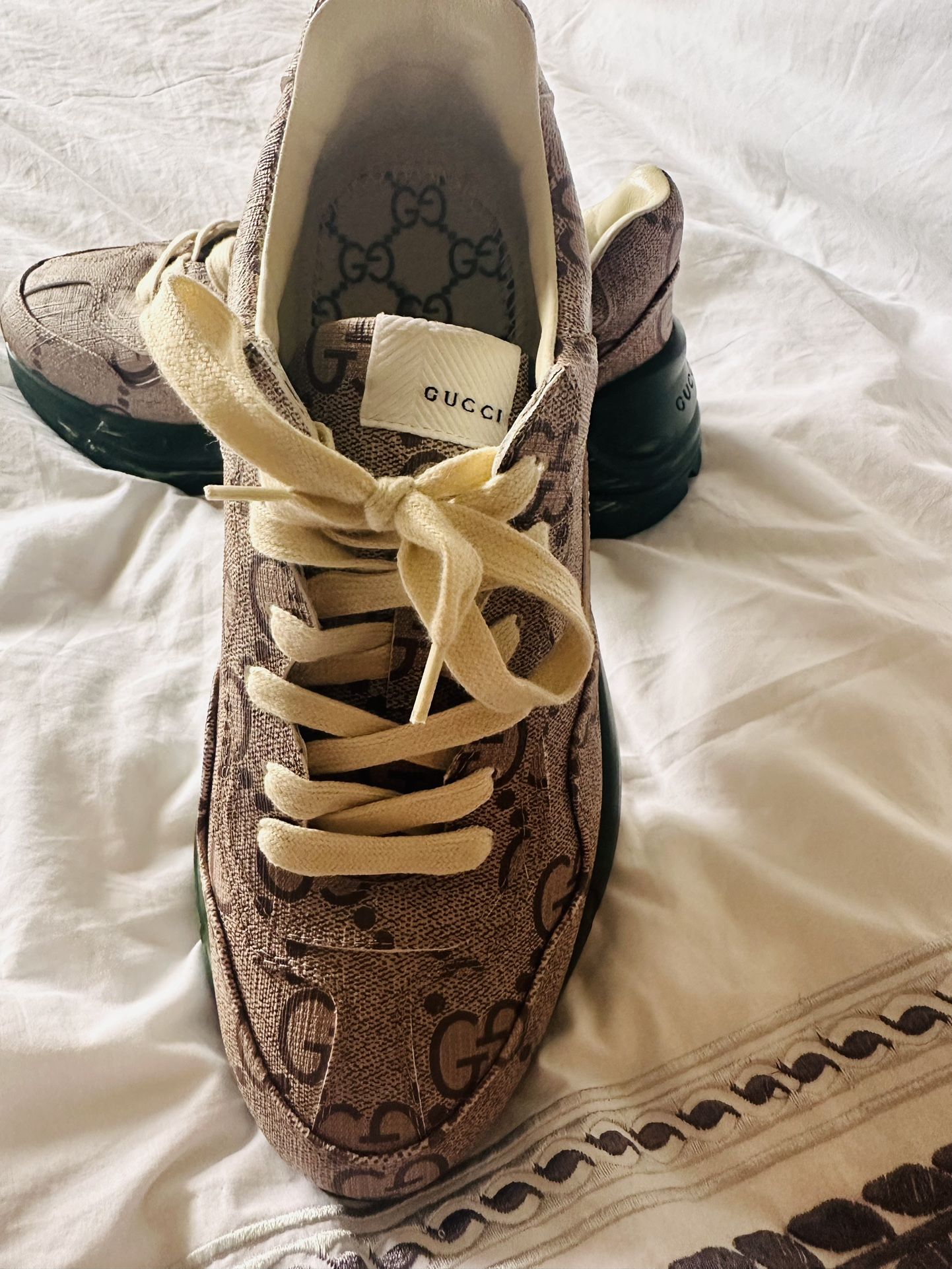 GUCCI RHYTON JUMBO GG COATED CANVAS SNEAKERS BROWN/GREEN SIZE 41 LIKE NEW
