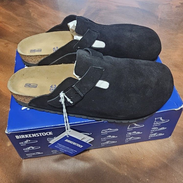 Birkenstock Boston Suede Leather Black Clog Men's 10-10.5