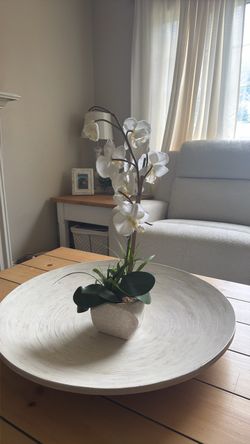 Faux White Orchid in Stone Pot