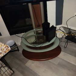 TV Mountable Stand Glass And Cherry Wood Bottom 