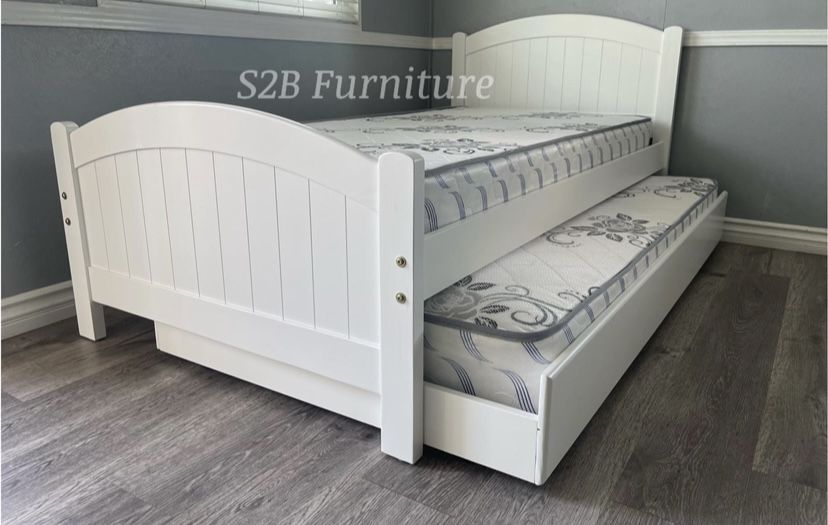 Twin Twin White Trundle Bed With Ortho Mattress Included