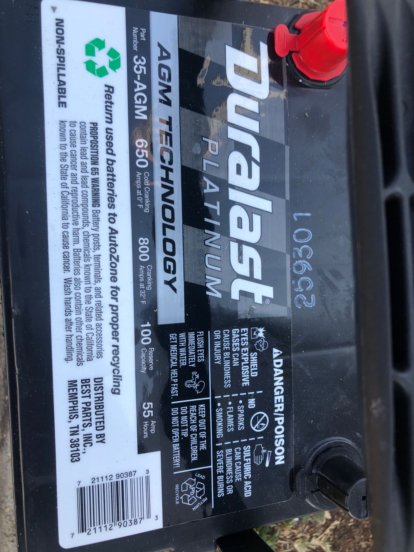 Platinum Duralast size 35AMG car battery