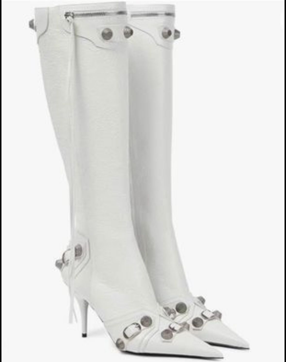 White Knee High Stiletto Boots with Tassels