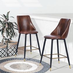 Homy Casa SMEG 25” Counter Bar Stool Dark Brown PU Black Gold Leg Bar Seating Open Box