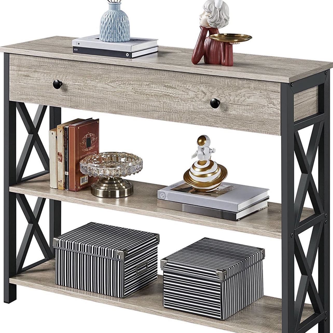  Console Table with Drawer for Entryway, Narrow Entry Table for Living Room with Drawer & Open Storage, Industrial Wood Hallway Sofa Table with Stable
