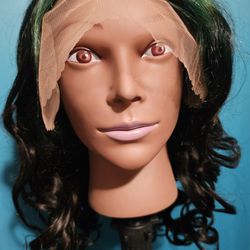 Green and Black, Lace Front, Human Hair 18in Wig