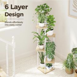 Bamworld White Plant Stand Indoor 6 Tier Metal Plant Shelf for Multiple Plants assembled new