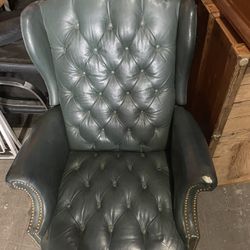 Green Leather Wingback Desk Chair