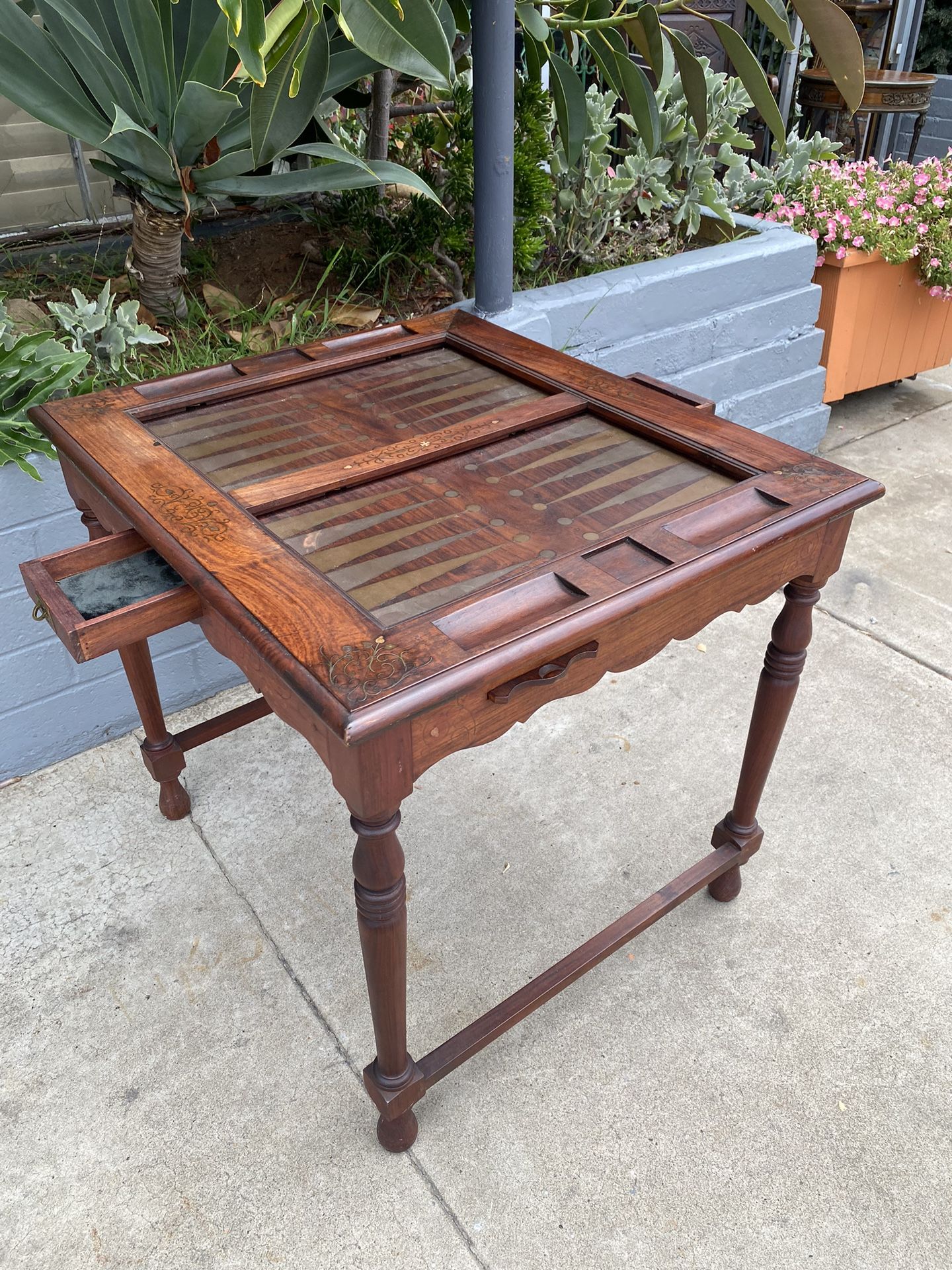 Antique brass bronze, inlay, beautiful game Table