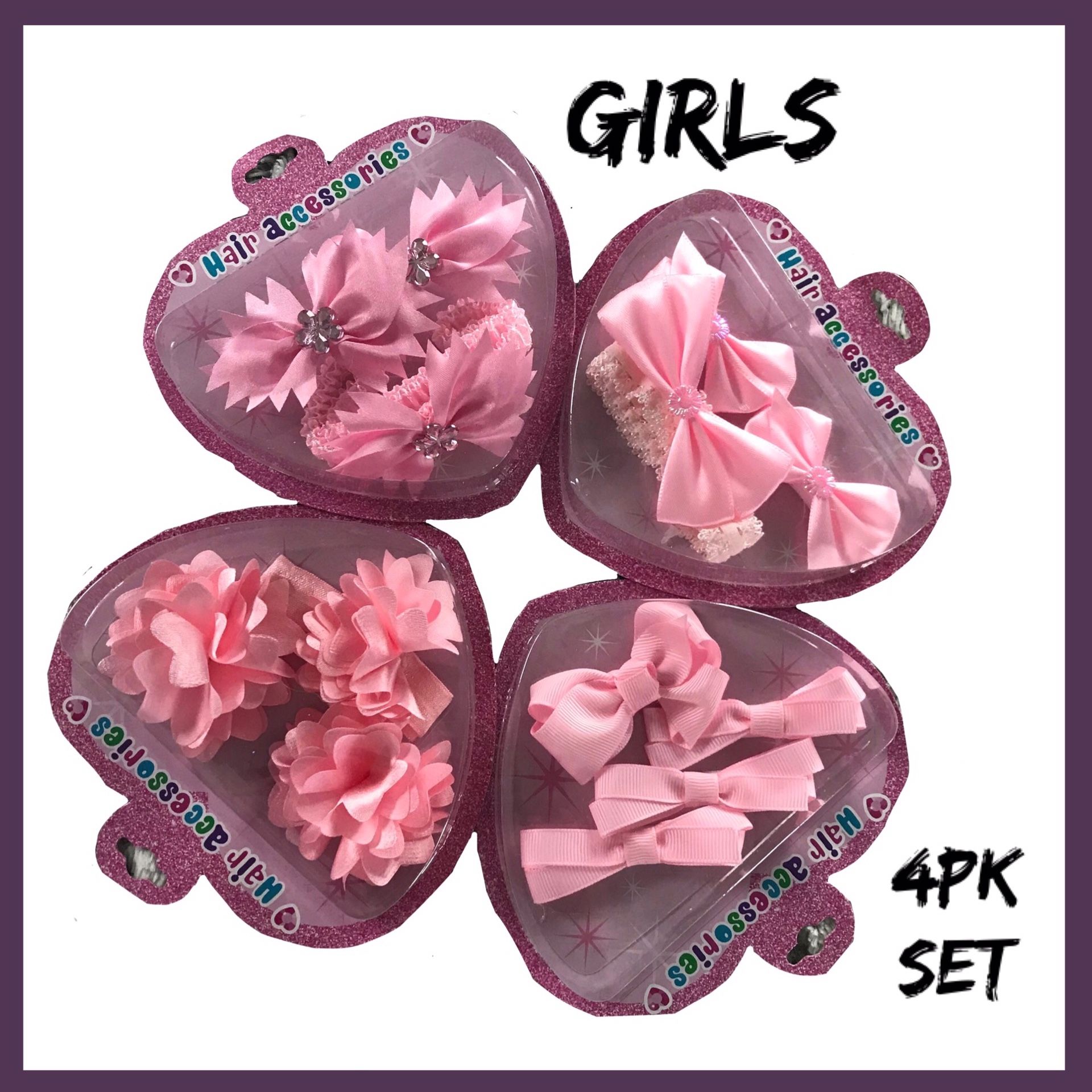 NIB Girls Pink Hair Accessories 4Pk Set