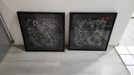 Set of 2 - Modern Abstract Framed Wall Art – Black & White