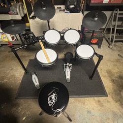 Full Complete Electric Drum Set With Headphones, Chair, Drumsticks And Rug