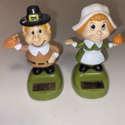 Solar-Powered Fall Thanksgiving Pilgrims Boy and Girl (Set of 2)