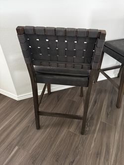 Counter height leather wood chair