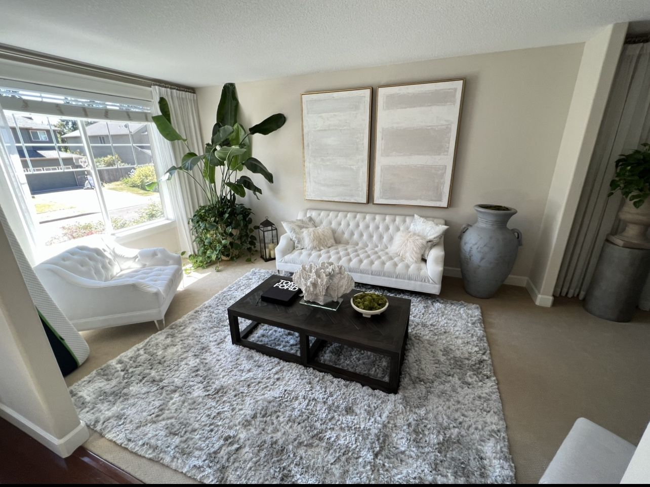 Velvet like White couch and chair with acrylic legs