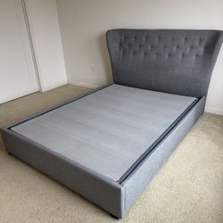 Queen Size Tufted Upholstery Gray Bed Frame Very Clean and Good Condition 