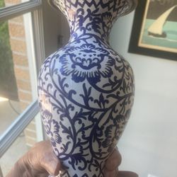 Vintage Porcelain Japanese Floral Blue & White Vase