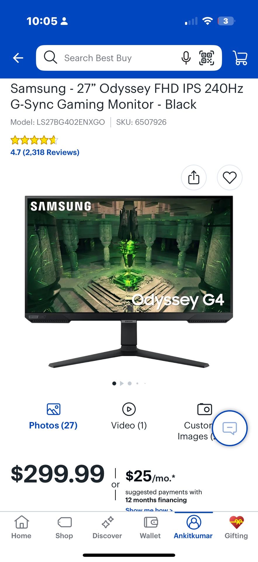 Samsung Odyssey G4 240hz 1080p