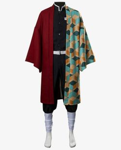 New Mens Tomioka Giyuu Cosplay Costume Halloween Anime Haori Kimono Outfit Set, Small