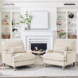 Set of 2 Upholstered Accent Chairs – Warm Linen