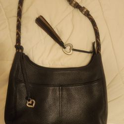 Brighton Barbados Black Pebbled Leather Hobo Bag