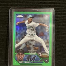 2023 Topps Chrome Eury Perez True Green Refractor 36/99 #USC175 Miami Marlins RC