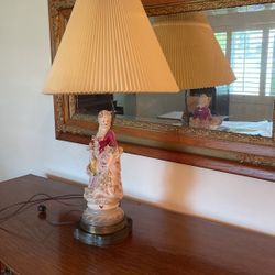 Beautiful Lamp Antique Statue Woman IN Biscuit And Base Brass