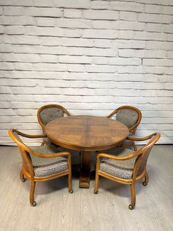 Vintage Drexel Dining Table & Cane Barrel Chairs 5pc