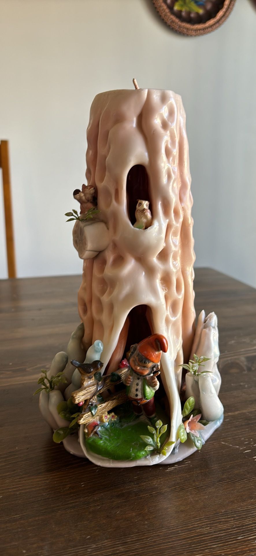 crafted handmade wax candle is 10.5” gnome elf dwarf collection Tree Trunk  mystical 